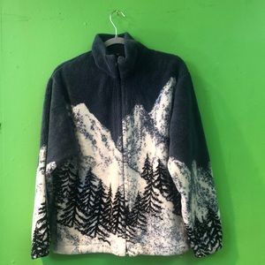 Cool, vintage, fleece, hunter, zip up, forest, pine tree, ski, woods JACKET M L